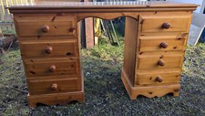 Solid pine long desk with 8 drawers kneehole height 70cm E061224B
