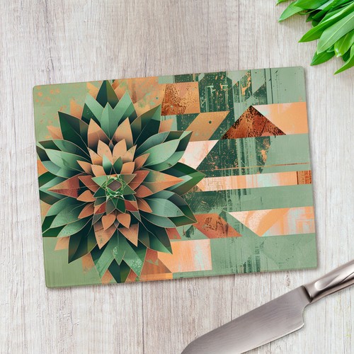 Green floral geom glass - green,