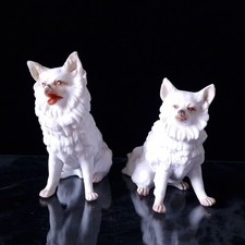  2 X Antique Heubach Spitz Pomeranian Eskimo Eskie Dogs Germany Bisque Figures
