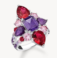 Thomas Sabo Silver Cocktail Ring Red Pink Violet  TR2441-477 Size 58 Q  RRP £270