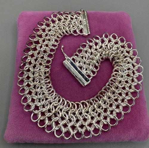 Silver tone chainmail bracelet - tone,