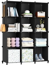 12 Cube Storage Unit Book Shelf, Storage Cubes Multi-Use DIY..Bookcase Black