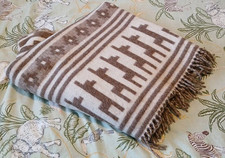 TUMI Peruvian Cream/Brown Alpaca Southwestern Aztec Style Fringe Throw Blanket