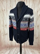 Superdry Vintage Nordic Knit Cardigan Mens L Large Blue Fair Isle Xmas Wool Mix