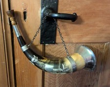 Antique Hunting Horn Silver Mounts Cartouche Scottish/Bavarian/German? Deer Stag