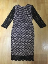 BNWOT GOK BLACK LACE SHIFT WIGGLE DRESS NUDE LINING BUILT-IN CONTROL SLIP UK10