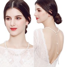 Crystal Pearl Back Drop Necklace for Backless Dress Bridal Long Tassel Necklace