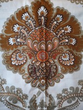 Vintage 70s Brown Gold Cream Damask Indian Polyester Fabric 84cm x 75cm