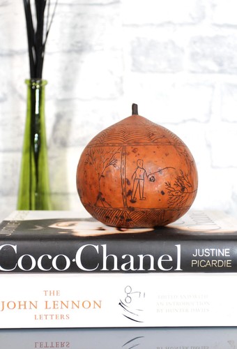 Antique african etched gourd - african,