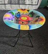 Glass Bird Bath Metal Stand -