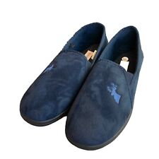 Damart Mens Slippers UK Size 9 Navy Blue Velour Slip On Rubber Soles Boxed