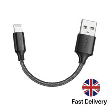 Short Lightning Charger Cable MFi Certified Nylon Braided Fast USB Lead 15CM