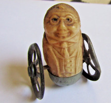 Antique Roly-Poly Man on wheels toy. Celluloid & tinplate, 1900s - Rare