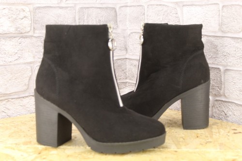 Black faux suede block heel - suede,