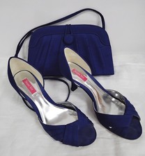 Jacques Vert Size 5 Blue Satin Peep Toe Heels With Bag - SHS20
