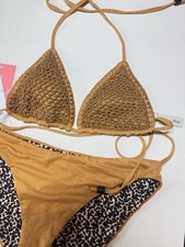 Maaji Bikini Set Women’s Medium Reversible Crochet Leopard Print Honey Gold NWT
