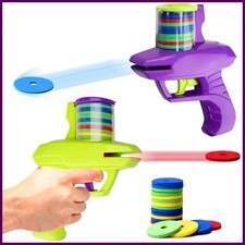 Kids Outdoor Game Foam Disc Gun Toy Flying Disc Shooting Launcher Gun Double