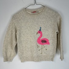 John Lewis Sequin Flamingo Party Hat Jumper Cream Age 6