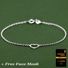 Sterling Silver Open Heart Bracelet on Rolo Chain 6.5", 7.5"-Face Mask