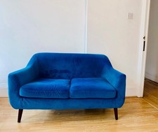 Dunelm Eddie 2 Seater Tub Sofa - Peacock Blue Velvet Fabric