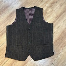 men's primark brown tweed waistcoat size M wool blend slim fit