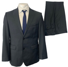 BAUMLER SUIT 38 DARK GREY Formal Jacket Trousers 34 W 29 L Flat Front Pure Wool