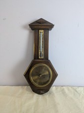 Antique Barometer Oak Wooden Carved Thermometer Vintage 1930 Short & Mason