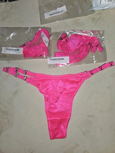 Hot pink satin thong lot - thong, x3
