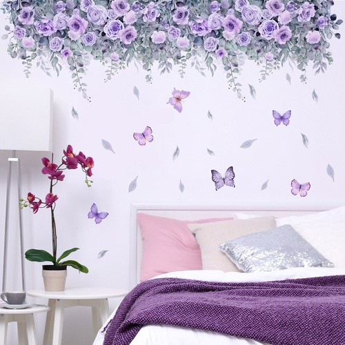 Romantic purple flowers wall - romantic,