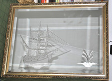 Etched Mirror 'Ship'- Vintage