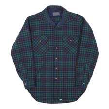 PENDLETON Mens Blue Green Plaid Wool Blend Shirt S Long Sleeve Button