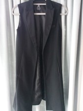 Primark Atmosphere Brand, Long Black Waist Coat With Side Pockets Size 10.
