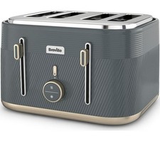 Breville Obliq Vtt973 4-Slice Toaster, Defrost & Reheat Function- Grey And Gold