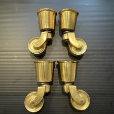 4 Vintage Brass Furniture Castors Wheels Cup Fittings - Sofa, Chair, Table Legs