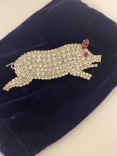 Rare Vintage Crystal Pig Brooch Animal Lovely Costume Piggy Jewellery