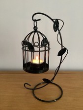 Tea Light Holder Bird Cage On Stand With Leaves Design In Excellent Condition