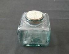 Vintage Style Large Green Glass Cube Pot with Cork Lid Terrarium 17cm x 17cm