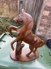 Carved Wood Rearing Stallion Horse Figurine Statue  - 22”
