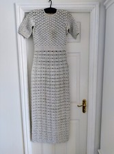Ladies vintage handmade full length white and silver crochet dress size 12 