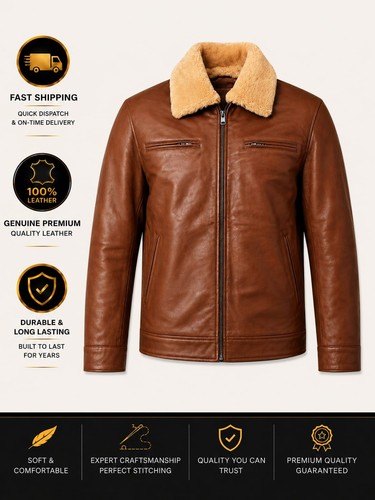 Men genuine leather jacket - men's,