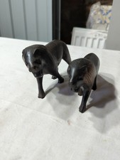 Vintage Pair Of 2 Wooden Lions Roaring Ornaments/Figurines