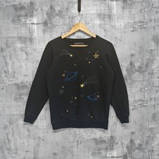 Sugarhill Boutique Star Planet Embroidered Sweatshirt Black UK 10 Cosmic