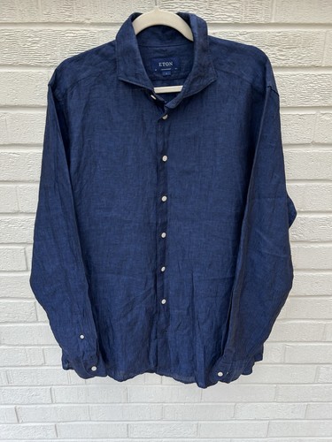 Eton shirt mens large blue - eton,