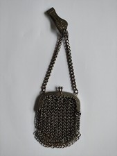 Vintage Silver Tone Chain Mail (Mesh) Coin Purse, Kiss Clasp - Chatelaine 1920's