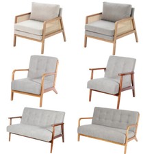 Scandinavian Wood Frame Fabric Tub Armchair Padded Sofa Loveseat Couch Settee UK