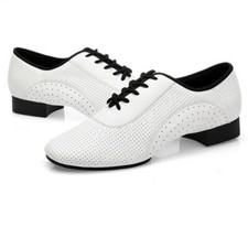Men Ballroom Dance Shoes Leather Latin Waltz Tango Salsa Low Heel White Gift