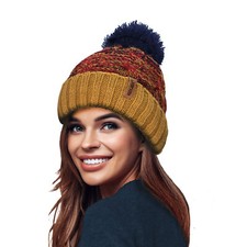 100% Waterproof Beanie Hat Ladies Unisex Warm Winter Teddy Fleece Lined Pompom 