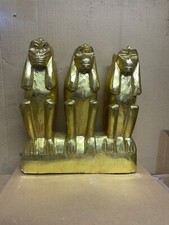 THREE WISE MONKEYS GOLD HAND CARVED  SEE HEAR SPEAK NO EVIL 28CM POSH GRAFFITI