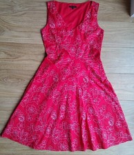 Laura Ashley Red Dress Size 12 Sleeveless Embroidered Fit Flare Midi Xmas 2025