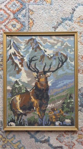 Framed needlepoint stag - framed,